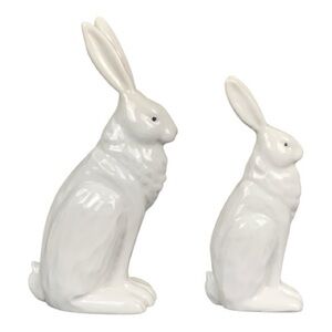 White Ceramic Bunnies Easter Decoration Collectible Home Decor Holiday Spring